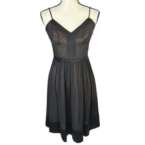 Laundry by Shelli Segal Black Silk Polka Dot Bra Top Cocktail Dress - Size 6 - Picture 1 of 15
